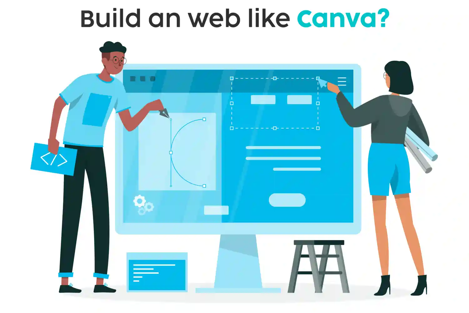 two individuals trying to design and implement there layouts in website like canva and understanding how much does it cost to build website like canva