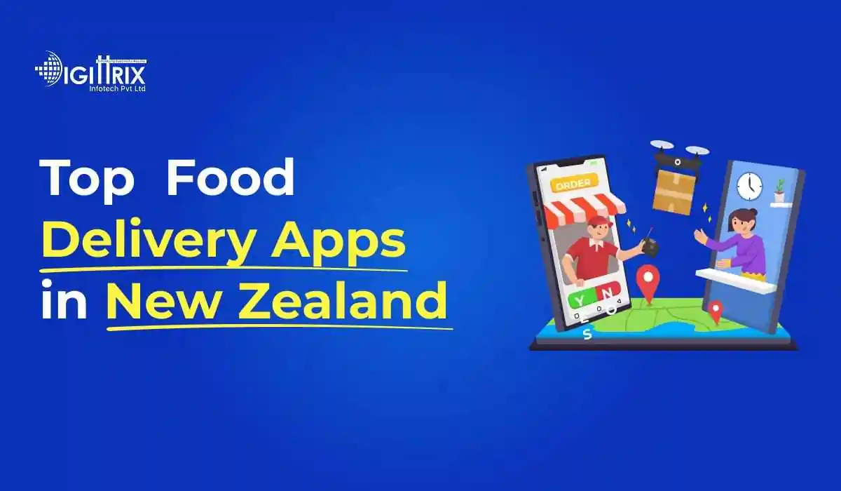 A graphic showcasing the top 10 food delivery apps in New Zealand, highlighting popular platforms for ordering food