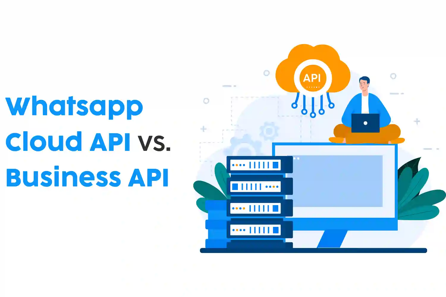 a person sitting with a laptop, thoughtfully comparing the WhatsApp Cloud API and Business API