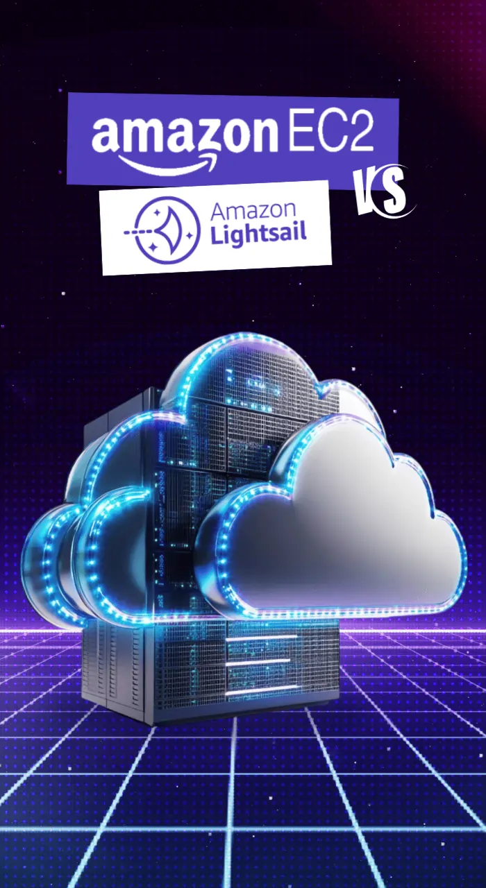 Image showing a cloud with AWS EC2 logo and AWS lightsail logo to choose the best 