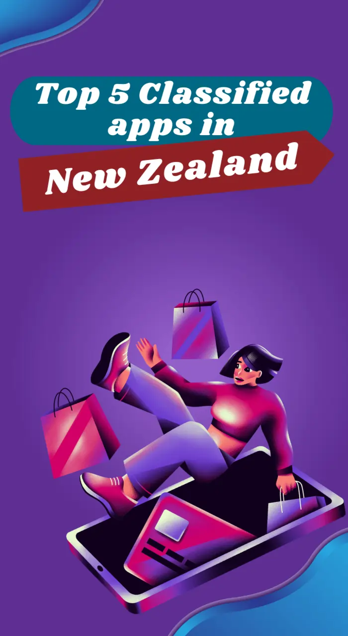 Image showing a woman with mobile phone  with shopping bags and cards to highlight the concept of classified apps in new zealand