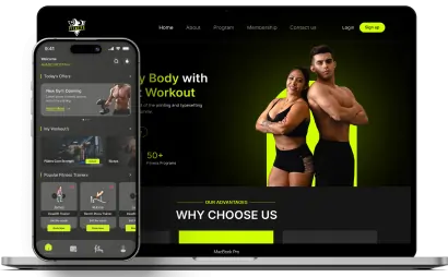 Body Builder Posing in Fitness Website and app