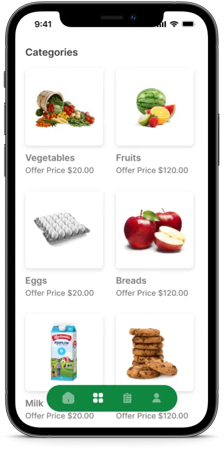 Grocery app categories screen design