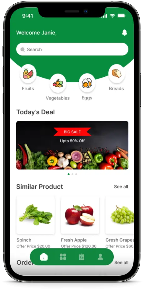 Grocery app home page screen design