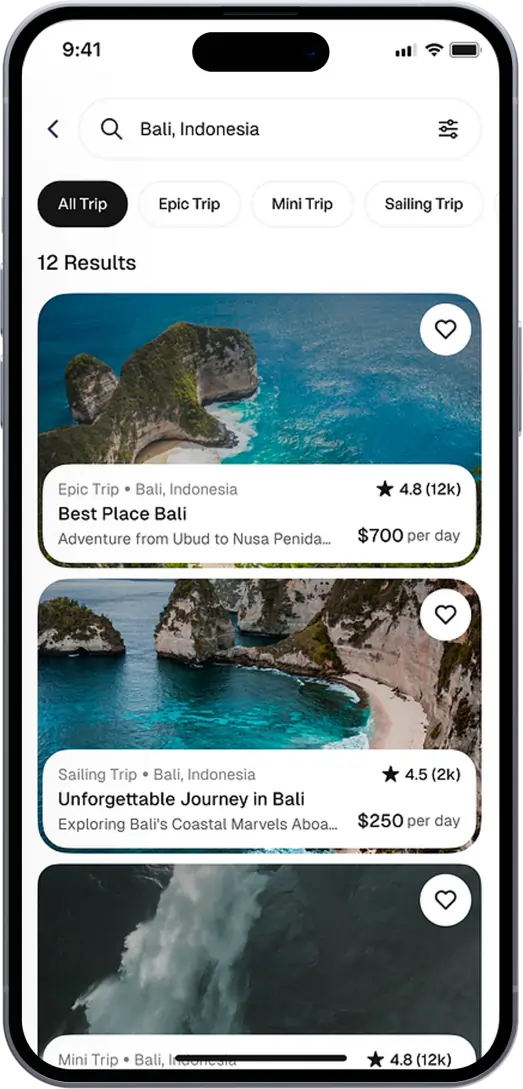 popular places listing in travel mobile app