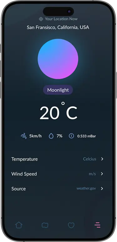 Weather app Design showing temperature