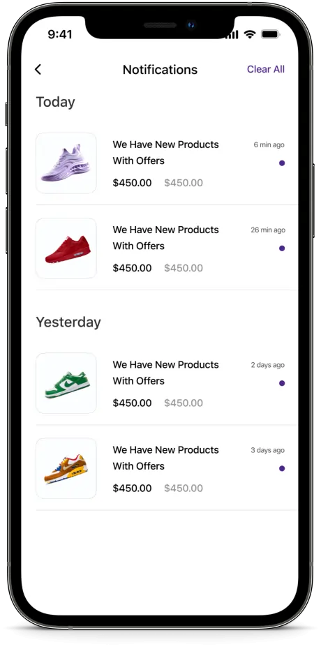 Ecommerce app development Notification Design