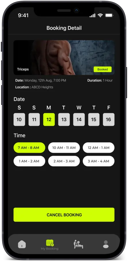 Fitness App Development Booking Detail Screen Design