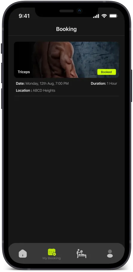 Fitness App Development Booking Screen Design