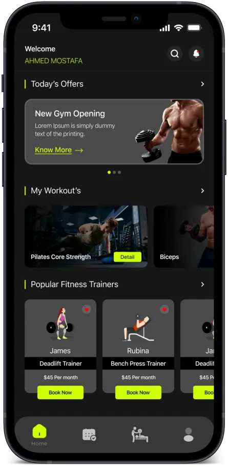 Fitness App Development Home Screen Design