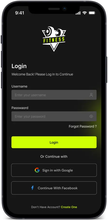 Fitness App Development Login Screen Design