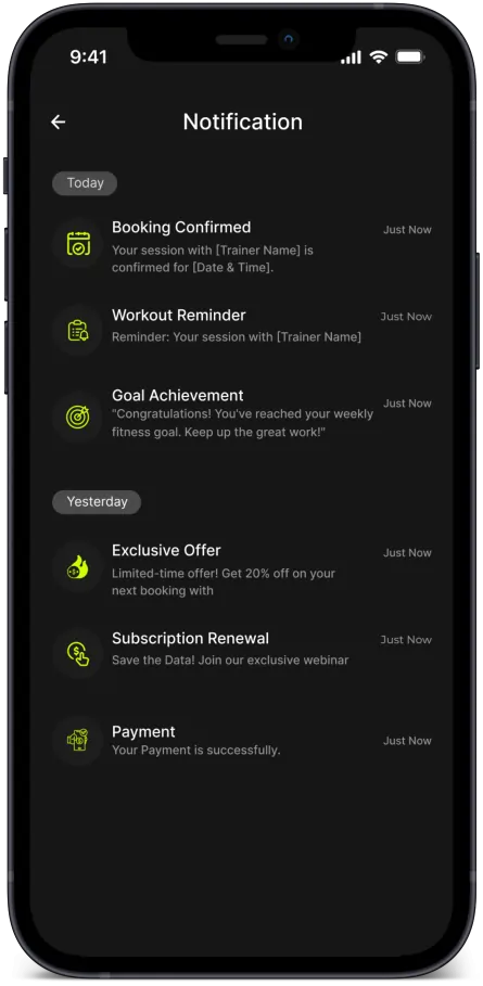 Fitness App Development Notification Screen Design