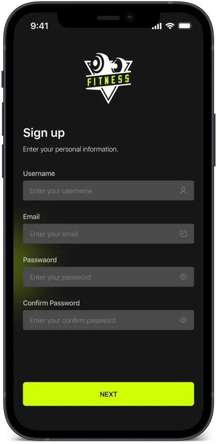 Fitness App Development Signup Screen Design