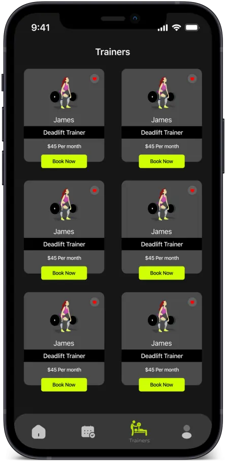 Fitness App Development Trainer Screen Design