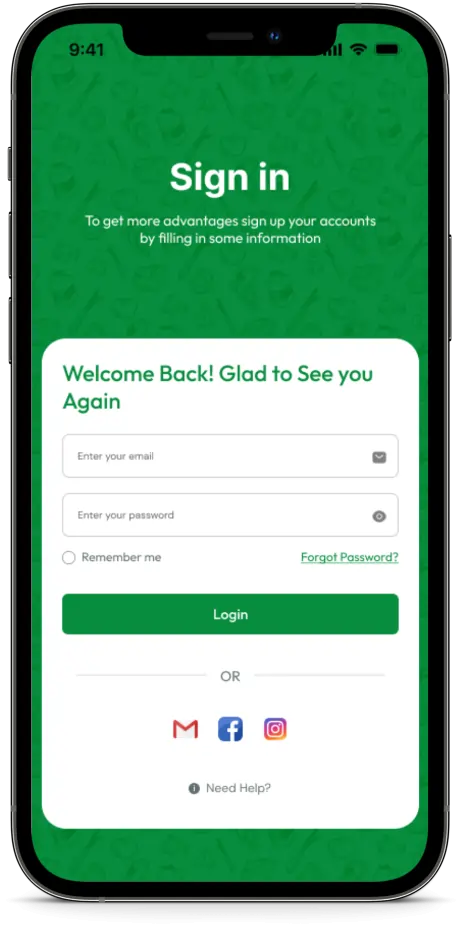 grocery app login signup screen design