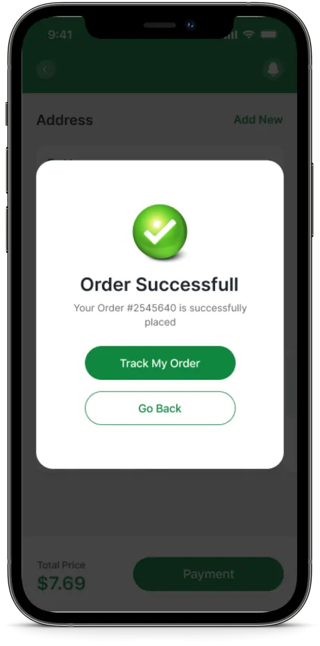 grocery app order successful screen design