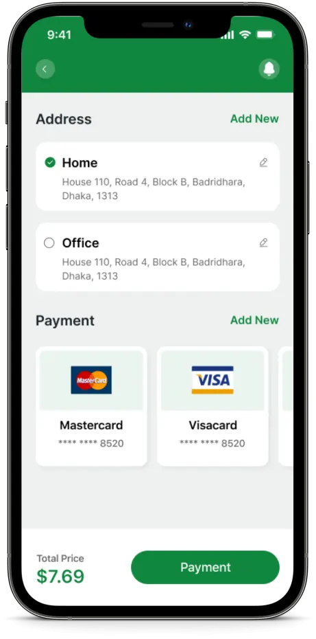 grocery app payment screen design