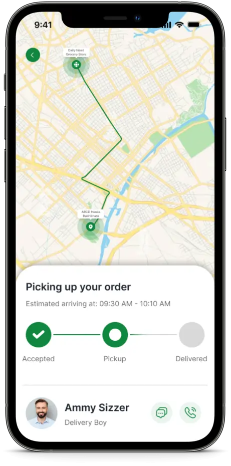 Grocery App Development realtime location tracking on map screen design