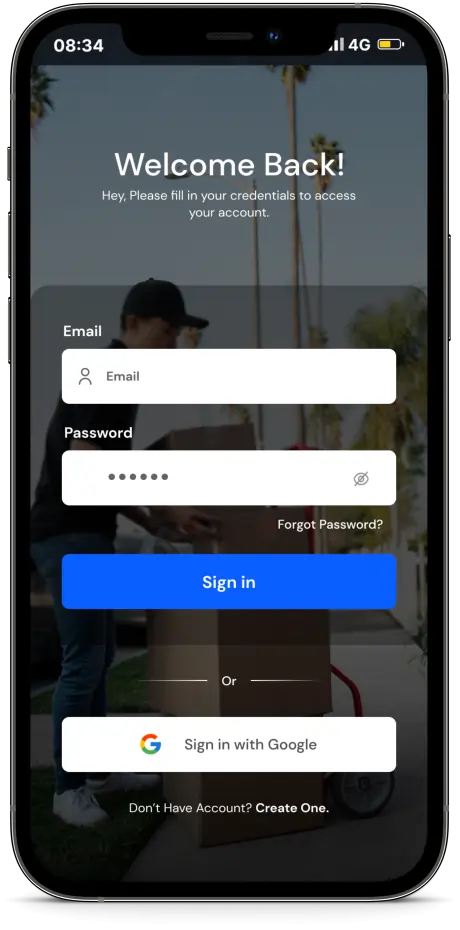 Movers and Packers App Development login and signup