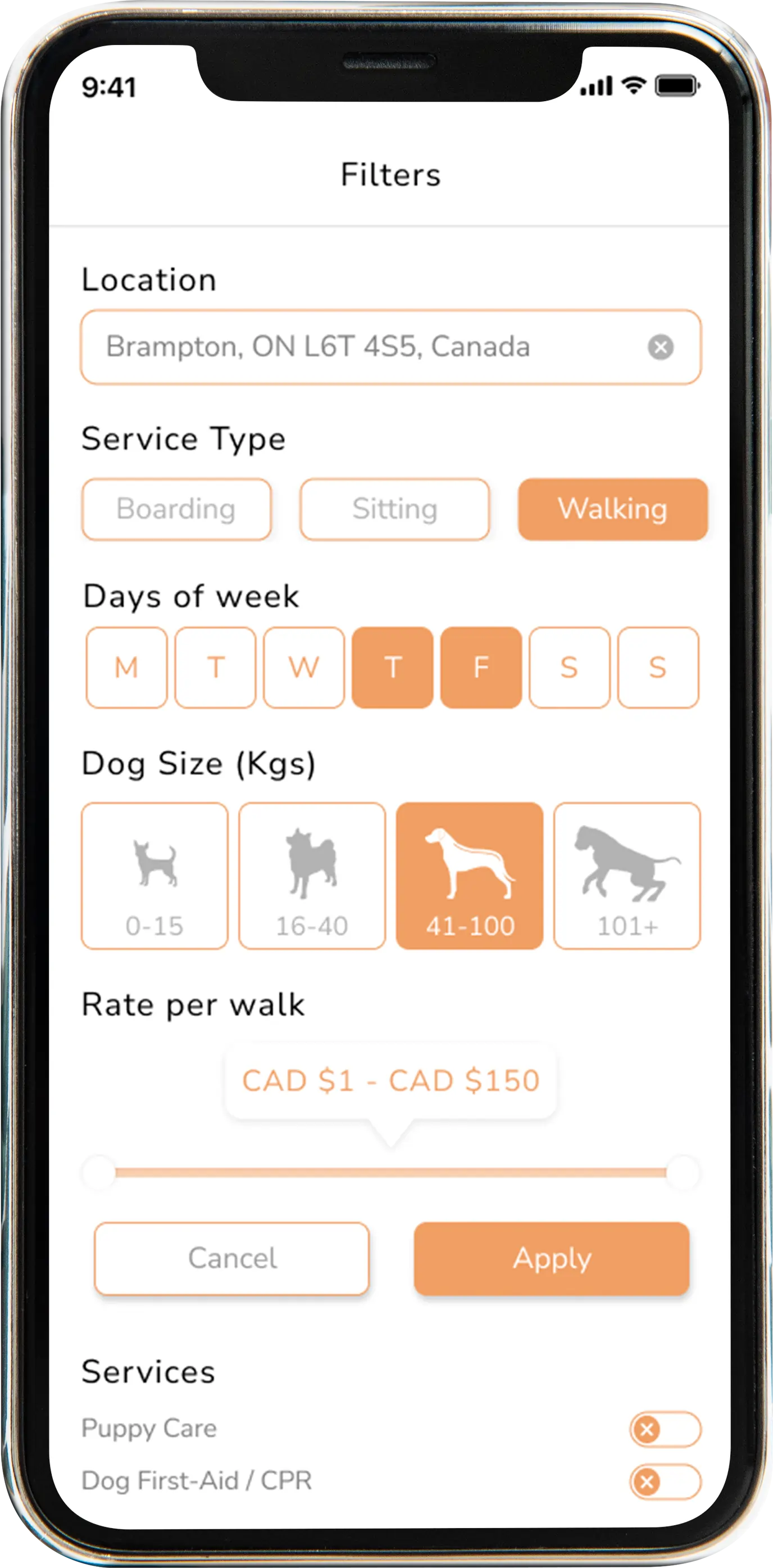 Pet Care App Development filters