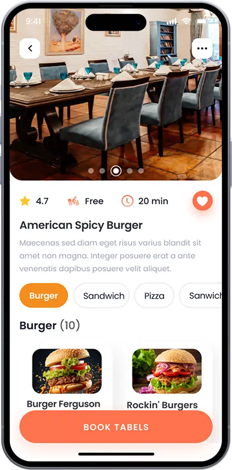 restaurant app booking page