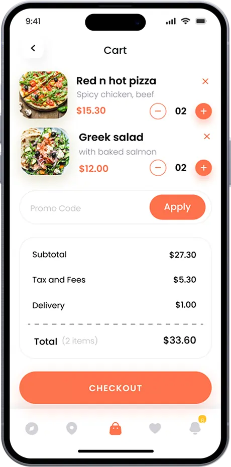 restaurant app cart page