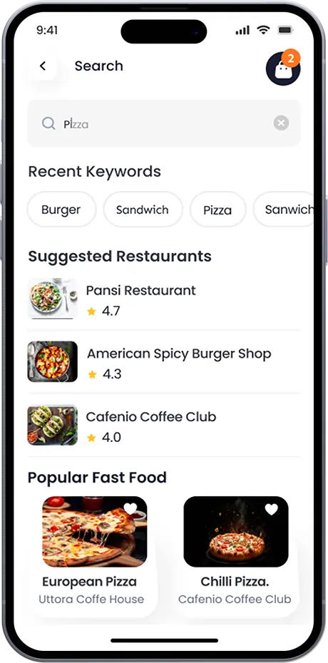 restaurant app search page