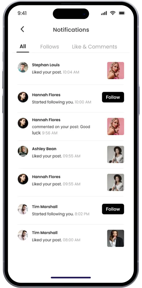 social app notification page screen design