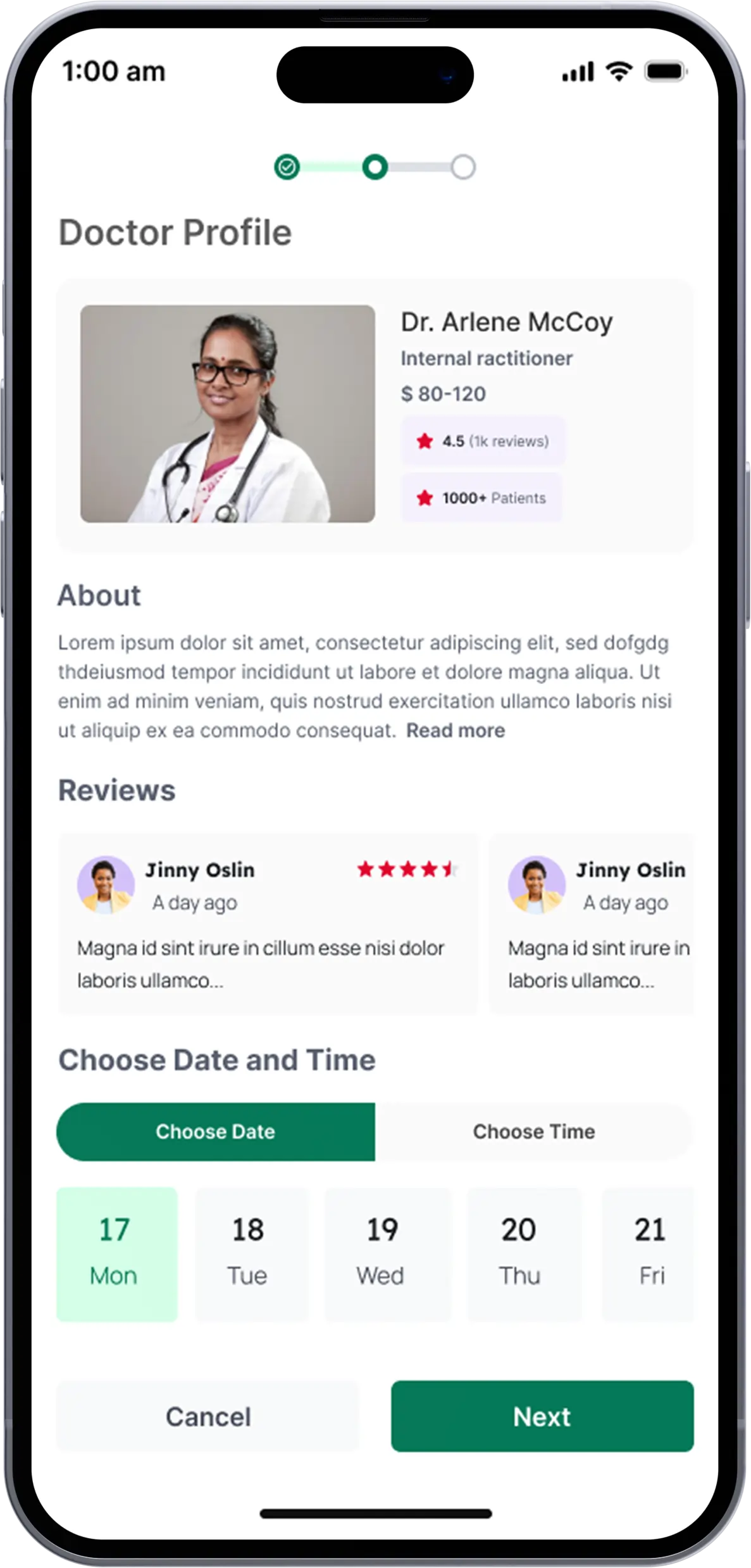 telemedicine mobile app doctor profile screen