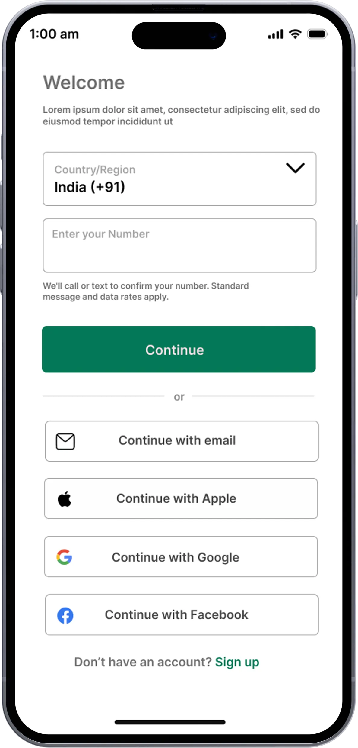 telemedicine mobile app login signup screen