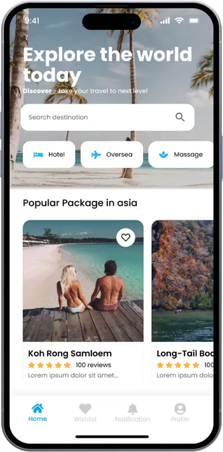 travel app home page