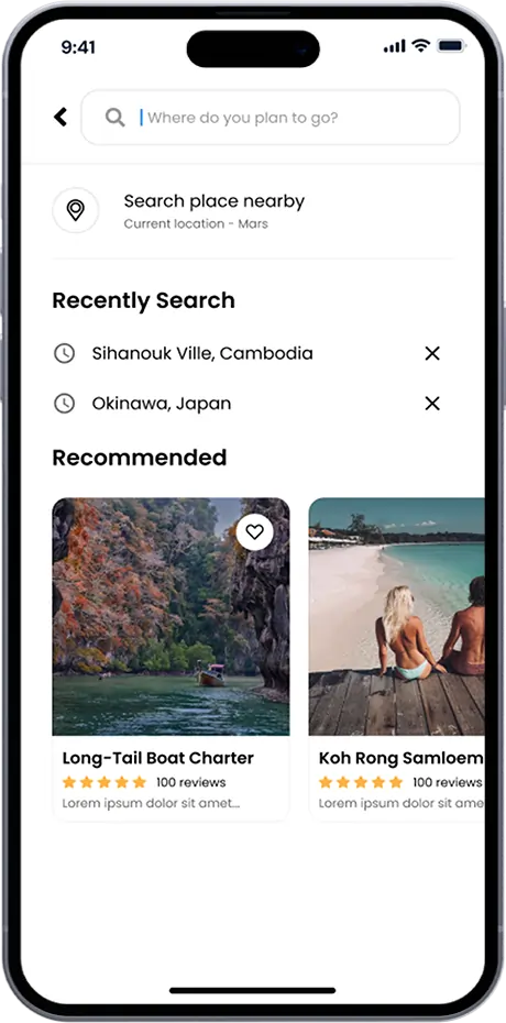 travel app search page